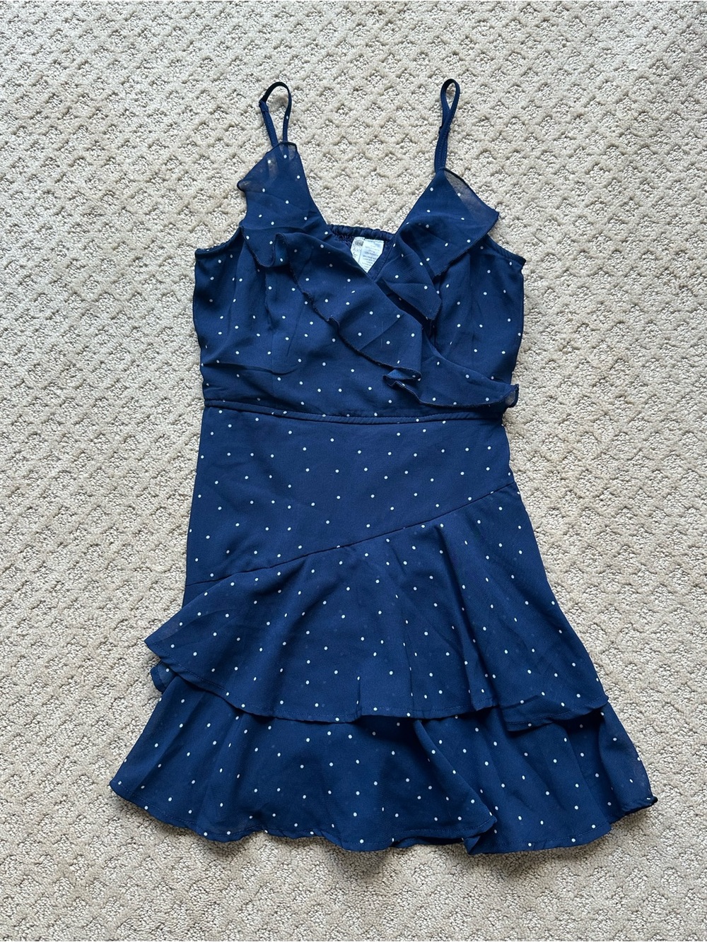 Japna Navy Blue Polka Dot Ruffle Dress/Romper